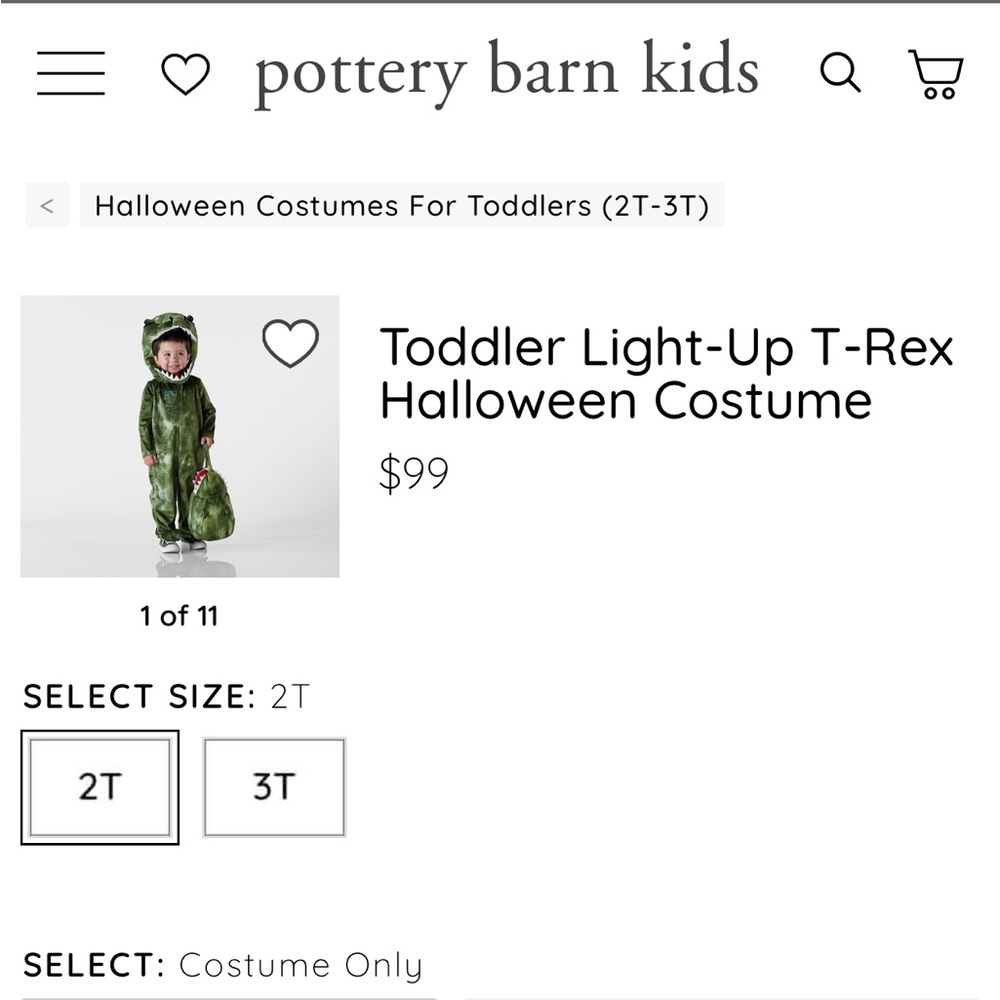 Pottery barn kids light up dinosaur costume. Worn 2 times perfect condition.